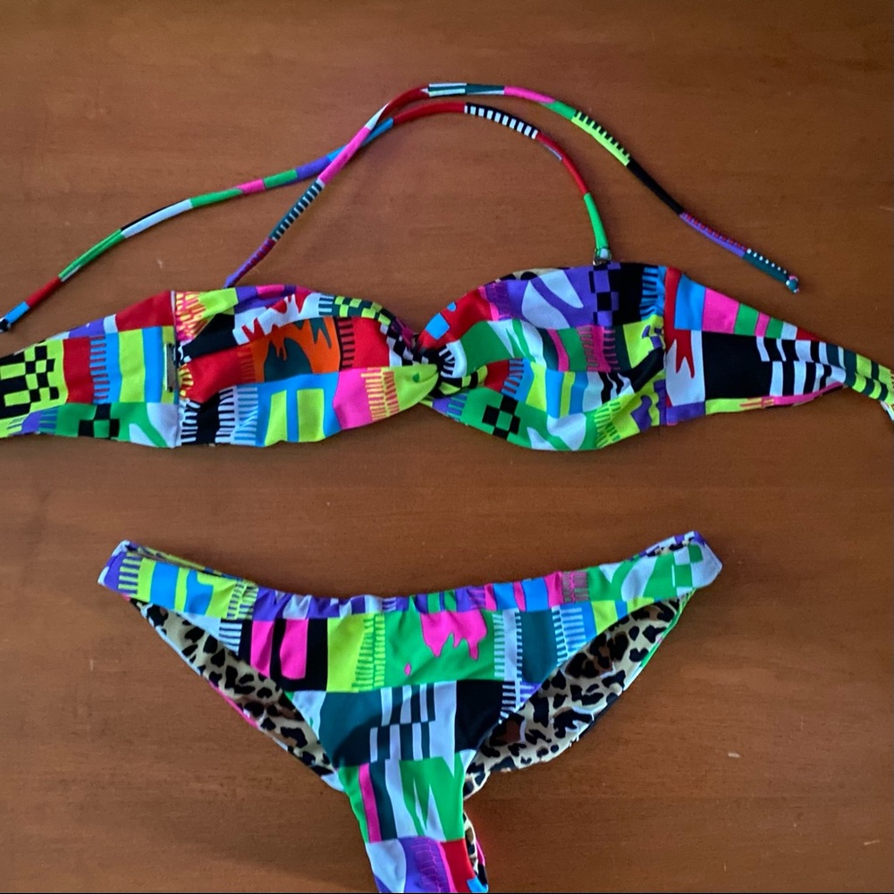 Mara Hoffman Bandeau Cheeky Bikini Geo Reversible Cheetah Animal Print